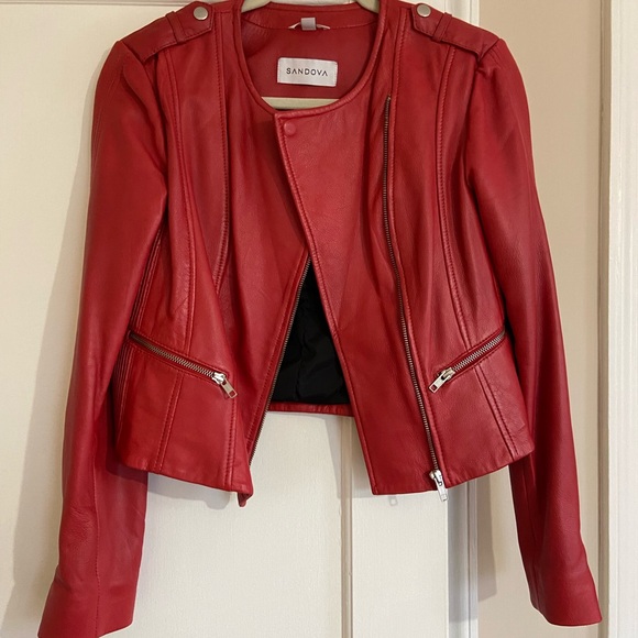 sandova Jackets & Blazers - Red Leather Moto Jacket - Women's